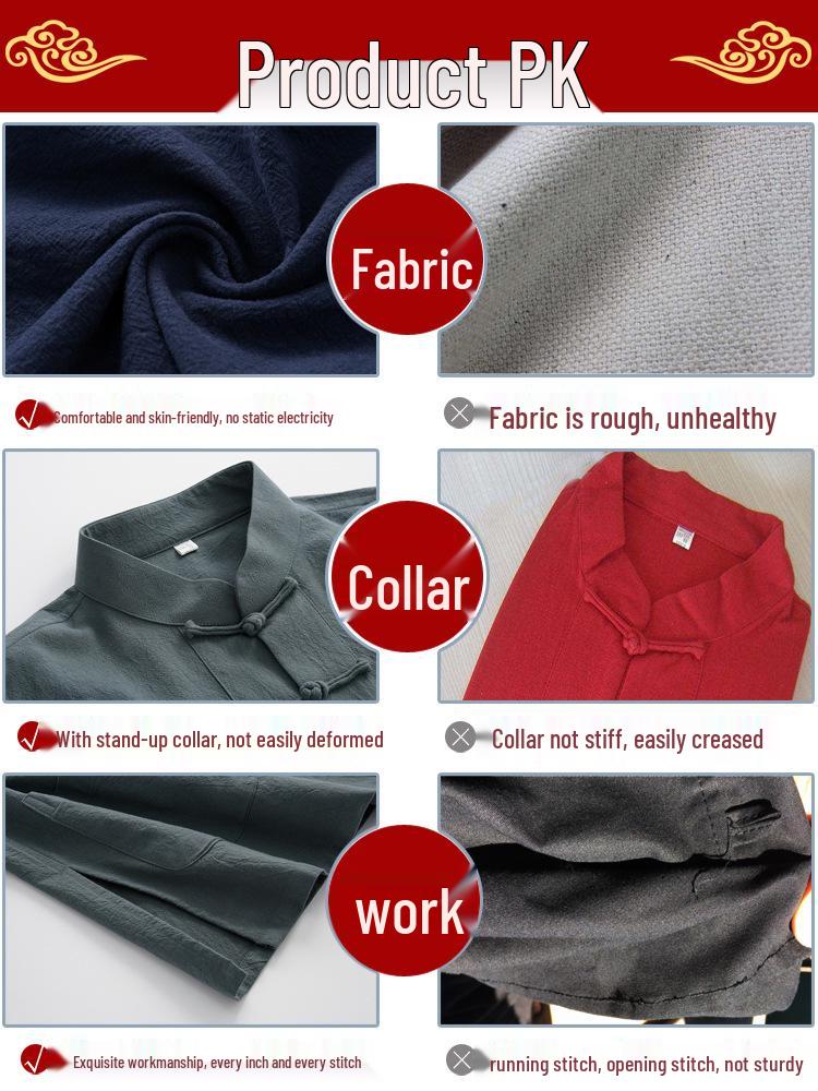 Herren Langarm Baumwolle & Leinen Tang-Anzug: Zweiteiliges Set im chinesischen Retro-Stil mit Froschknöpfen für Herbst und Frühling