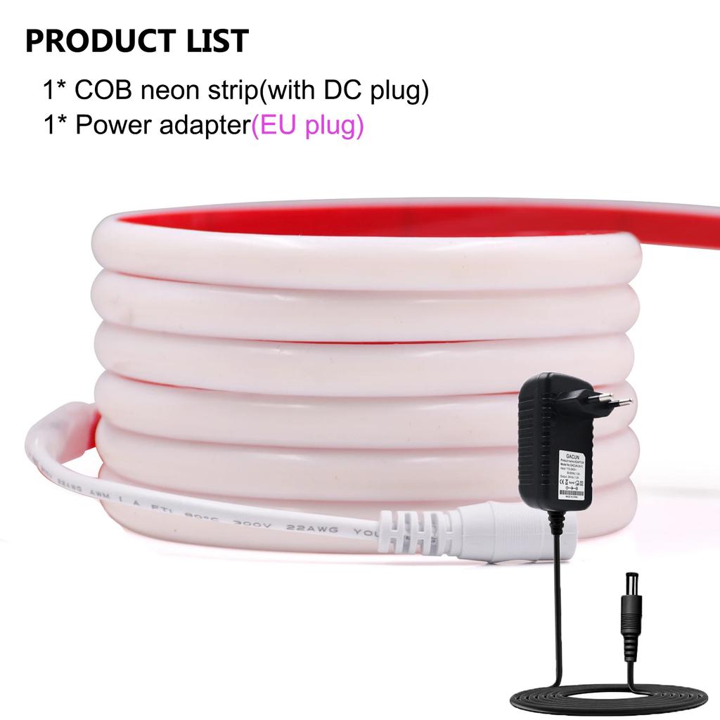 IP68 Wasserdichte COB LED Streifenlichter DC 12V Hohe Helligkeit 320 LEDs/m Flexibles Neonband mit EU/US/UK/AU Stecker für den Garten