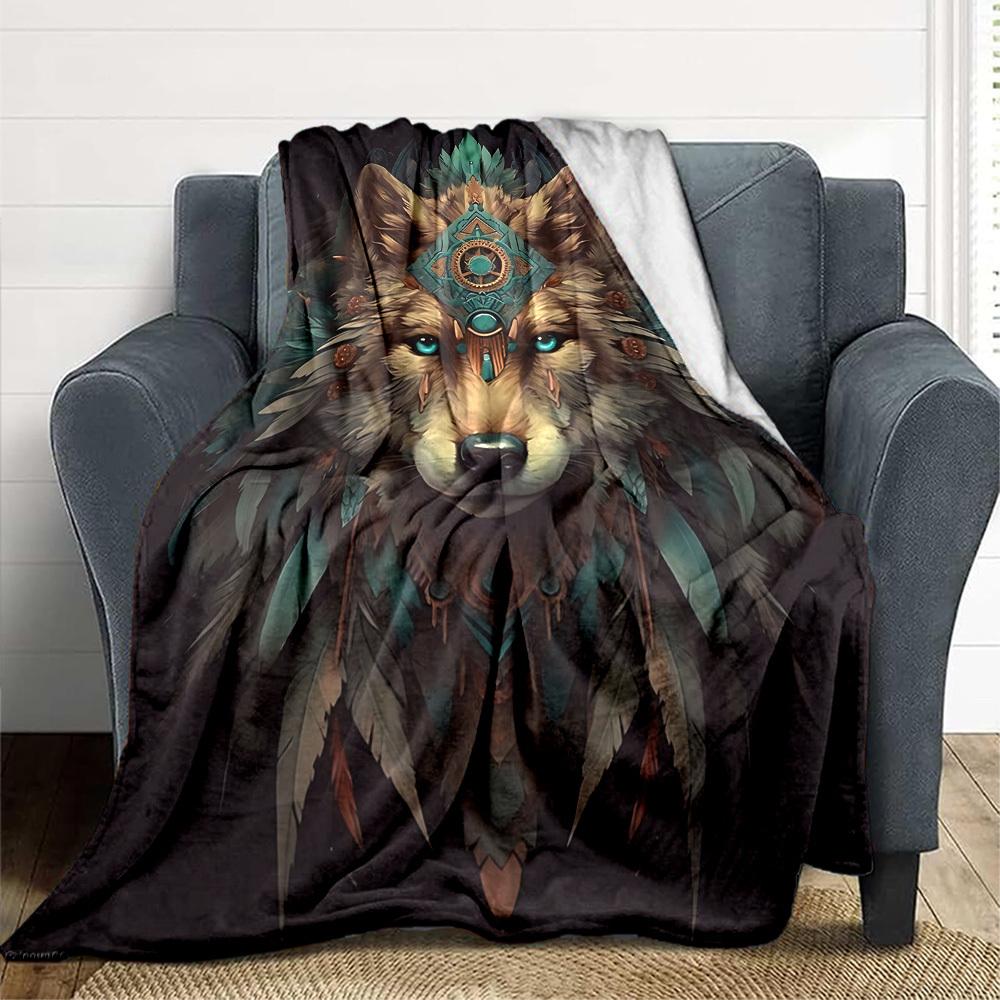 

1pc Wolf Spirit Blanket - Lightweight Flannel Fleece with Digital Printing, Soft Warm for Sofa, Travel, Camping, Office yy251018254 75x90cm