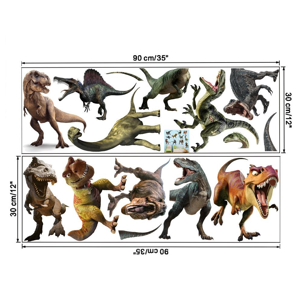 

3D животные мир Юрского периода динозавр самоклеящиеся наклейки наклейки детская игровая комната украшение дома детский постер с героями мультфильмов 30*90cmX2pcs разноцветный