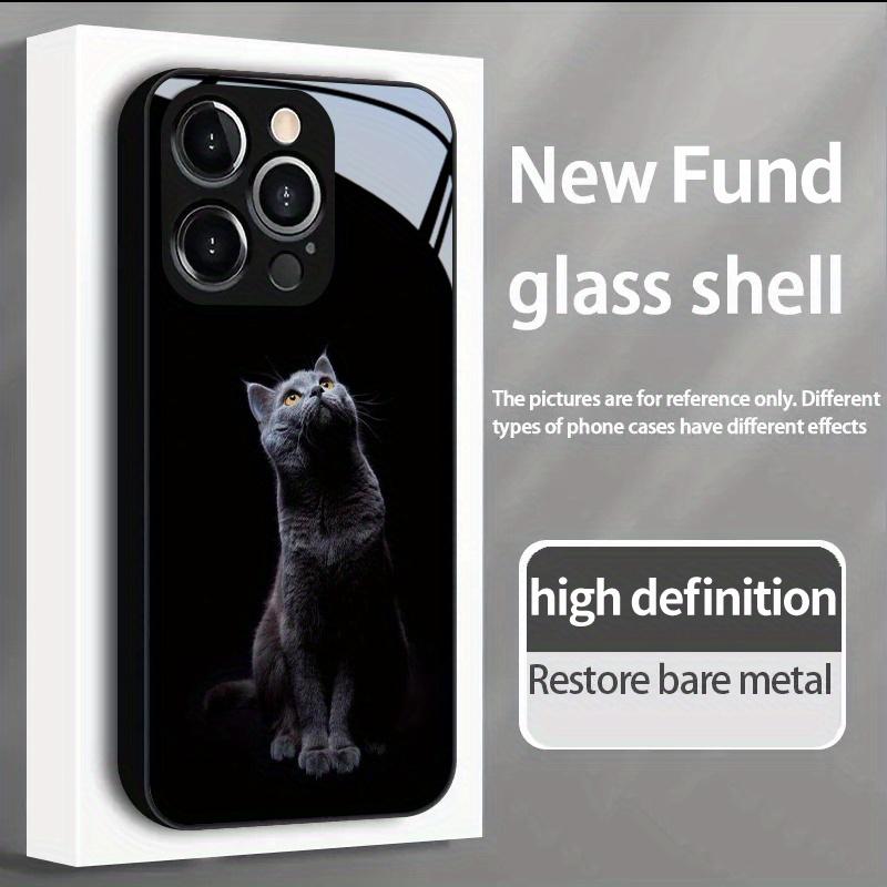 Gray Cat Gazing Pattern Tempered Glass Business Design for iPhone 17 16 16ProMax 15 14 13 12ProMax 11 11Pro Anti-drop protection