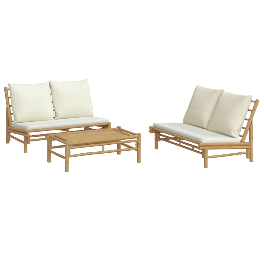 vidaXL 3-tlg. Garten-Lounge-Set mit Kissen Creme Bambus