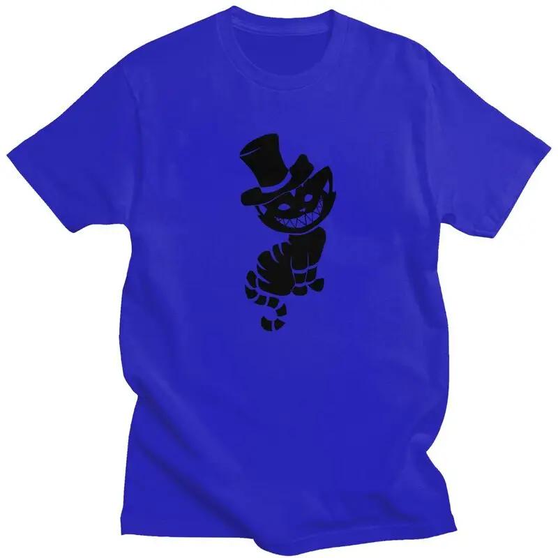 Alice In Wonderland Tshirt for Men Short Sleeved Print T Shirt Classic Halloween Cheshire Cat T-shirts 100% Cotton Tee Tops Gift