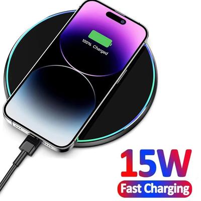 Desktop Wireless Phone Charger Induction LED Light Fast Charging Pad Dock Station For iPhone 16 15 14 13 Pro Max Xiaomi Huawei