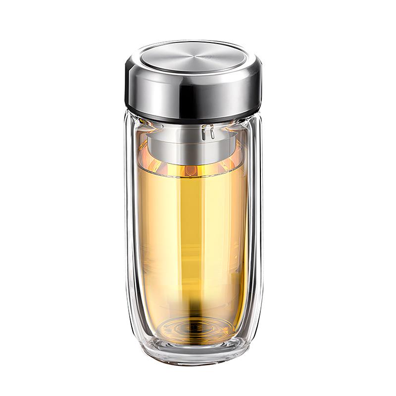Double-Layer Glass Teacup: Men's Drop-Proof, Heat-Insulating, Large Capacity (500ml), Goose Egg Shape, Thickened for Car Use