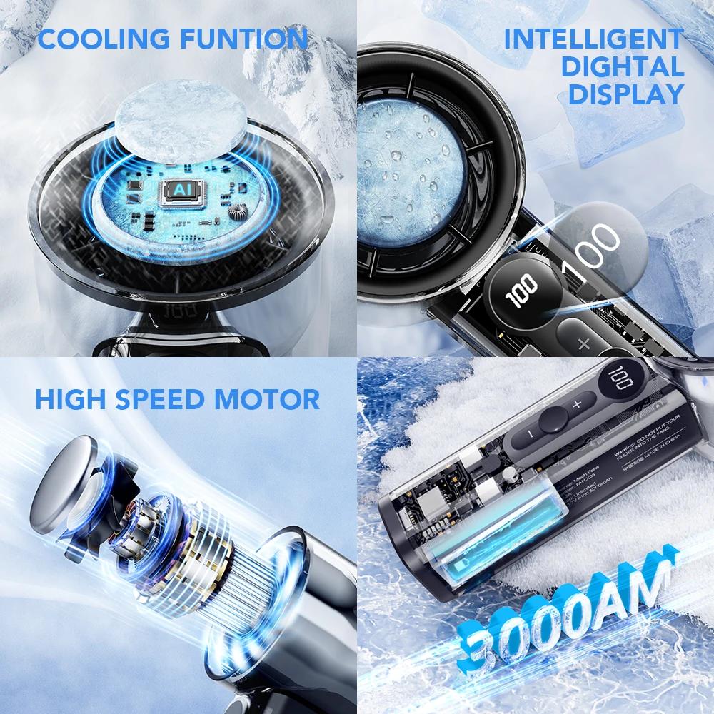 USB Rechargeable Portable Handheld Fan 3000mAh Turbo Cooling 100-Speed Mini Personal Fan for Travel Camping Outdoor Use