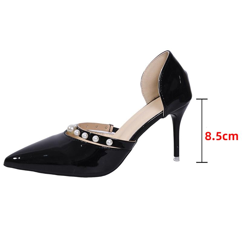 

Fashion Pearl Decor High Heel Pumps Women Pointed Toe Stiletto Heel Banquet Party Shoes Woman Elegant Patent Leather Dress Pumps 36 чёрный