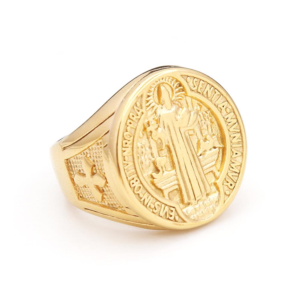 Vintage 316L Roestvrij Staal Sint Benedictus Ringen Voor Mannen Vrouwen Mode Religieus Kruis Beschermende Sieraden Cadeaus