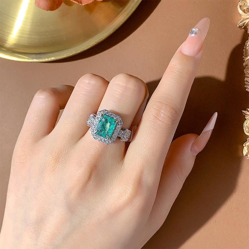 Ring Jewelry Temperament Princess Square Tourmaline Women'S Open Ring Emerald Imitation Copper