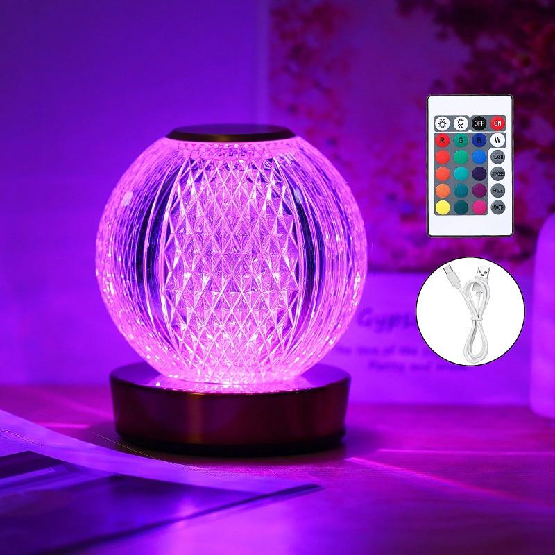 Creative Acrylic Spherical Table Lamp Bedroom Bedside Dimmable Night Desk Rechargeable for Bedroom Bar Restaurant Coffee Shop