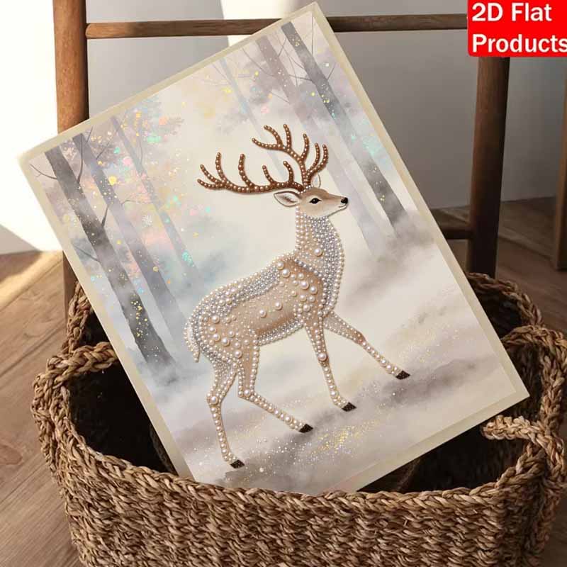 Majestic Deer Pearl Kit 5D DIY Round Rhinestone Art Craft for Adults Home Wall Decoration Beginner Friendly Frameless