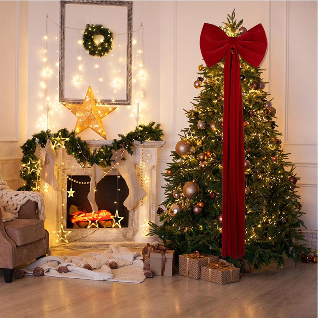 Tree Topper Bow Red Seasonal Decoration Velvet Wreath Bows For Christmas Wreath Door Garland Cabinet Home Farmhouse Banquet
