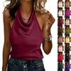 Damen Neckholder Ärmellos Satin Schalkragen Bluse Lockere Passform Rückenfreies Oberteil für Lässige Tägliche Kleidung