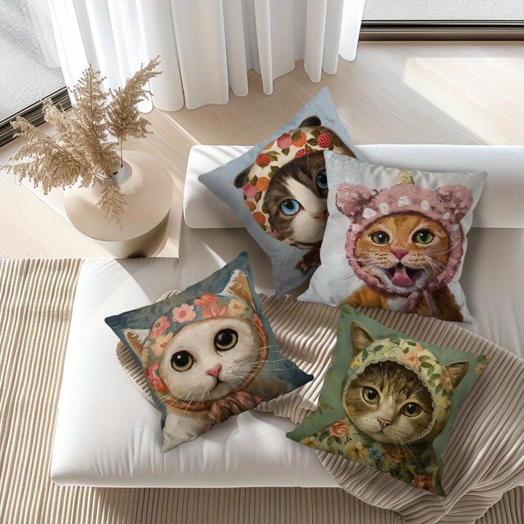 Cat Bandana Decorative Pillowcase, Ultra-soft Polyester Material Living Room Sofa Backrest Car Pillowcase Home Decoration