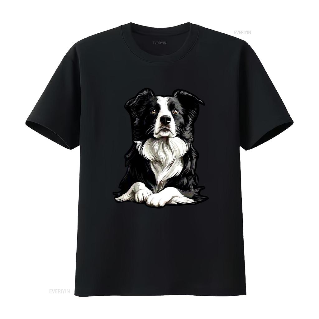 Heavyweight 18gsm Border Collie T Shirt Realistic Sitting Dog Print Black Casual Round Neck For Pet Owners Sizes S Xxxl All