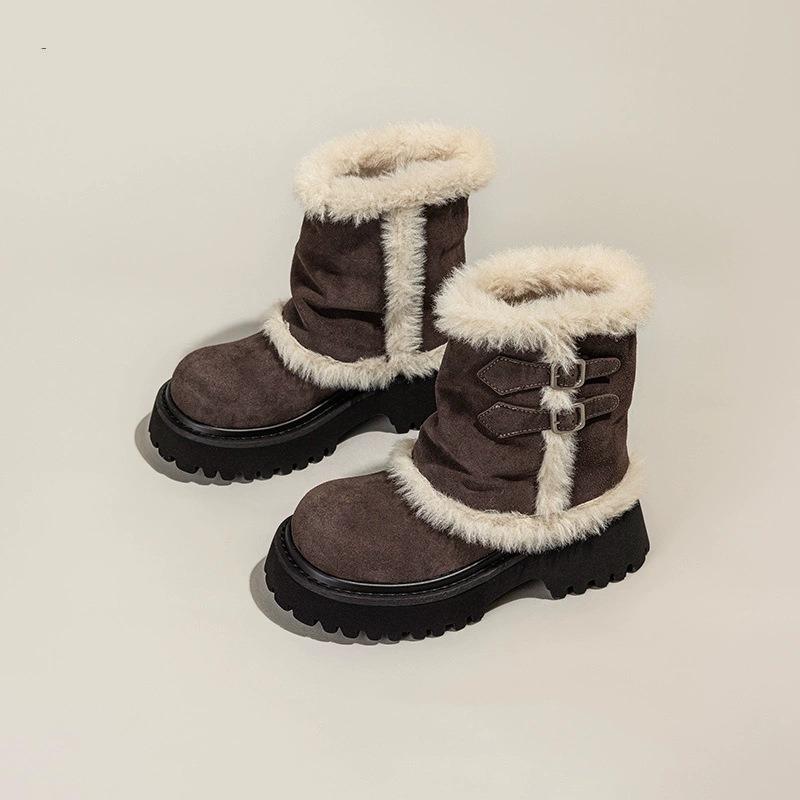 

Niche design sense pile thick-soled heightening snow boots women s new winter warm thickened cotton boots 40 темно-коричневого