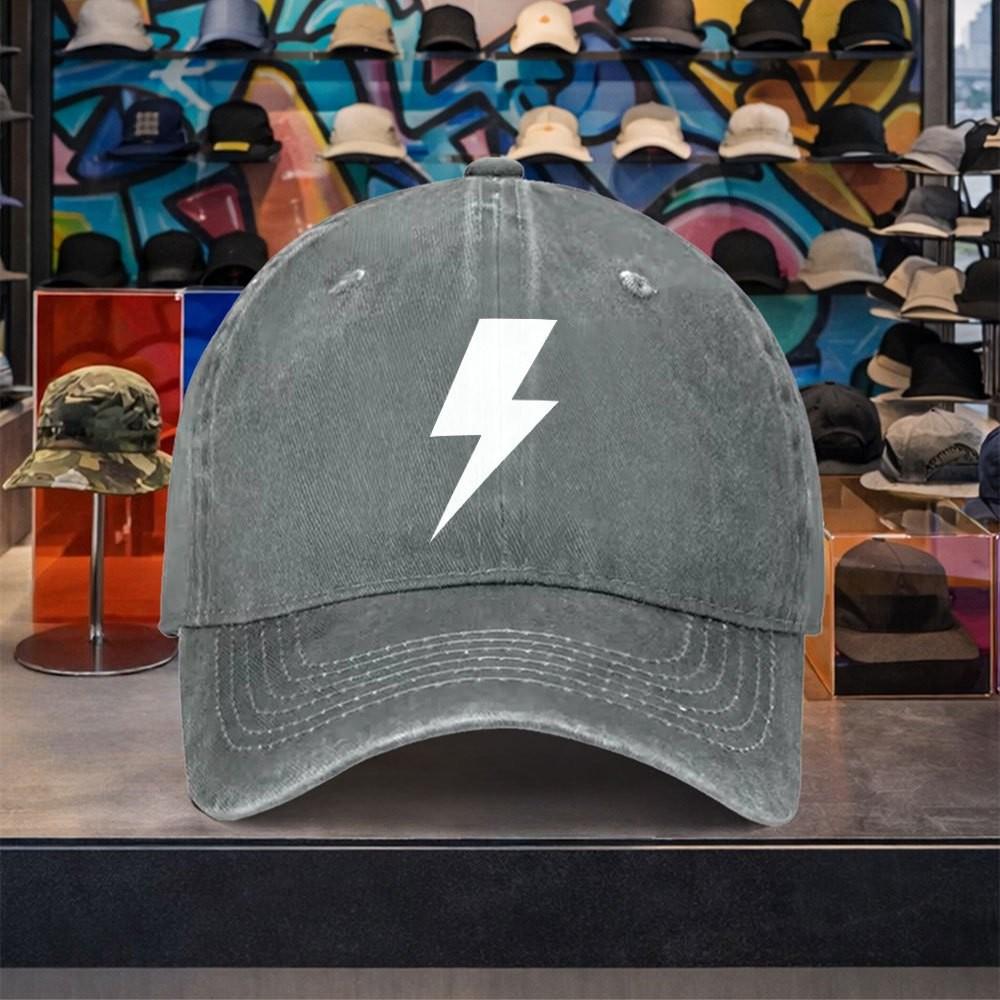 Lightning Bolt Washed Baseball Cap Unisex Adjustable Cotton Vintage Streetwear Hat