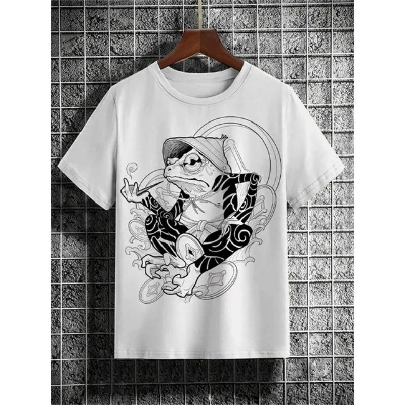 Men's T-Shirt Japanese Cartoon Animals Pattern T-Shirt 3D Print Casual Short Sleeved T-Shirts Oversized Men Clothing Tops Summer