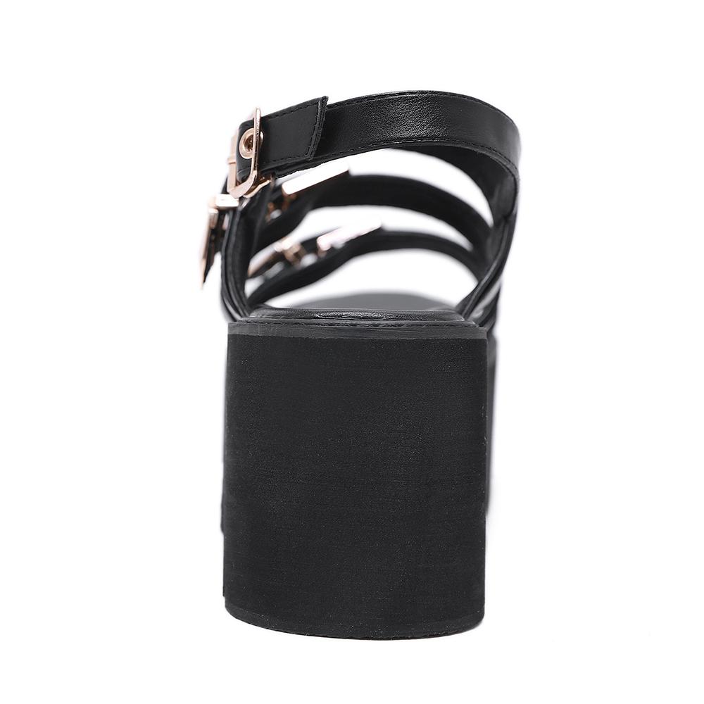 Gdgydh Seksowna złota klamra gruby obcas sandały na wysokiej platformie dla kobiet Punk Goth buty bez pleców pasek na kostkę z wystającym palcem