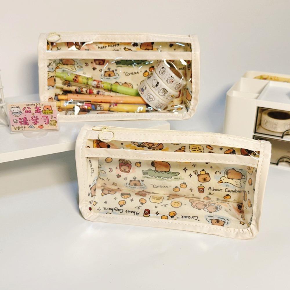 Multifunctional Capybara Pencil Case Large-capacity Transparent Pen Bag  Stationery