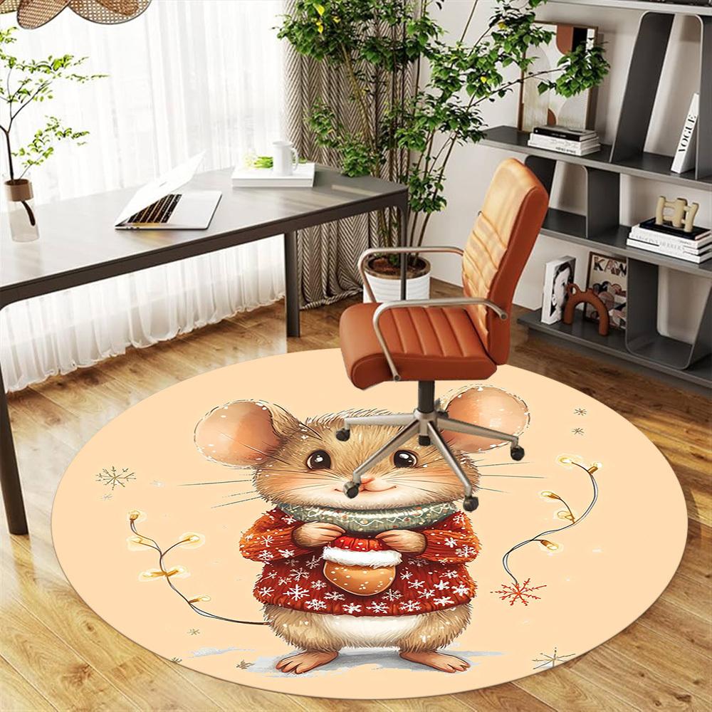 1pc mouse winter Round Chair mat Area Rug - Non-Slip, Floor Mat for Office, Bedroom, and Indoor Decor -1002026