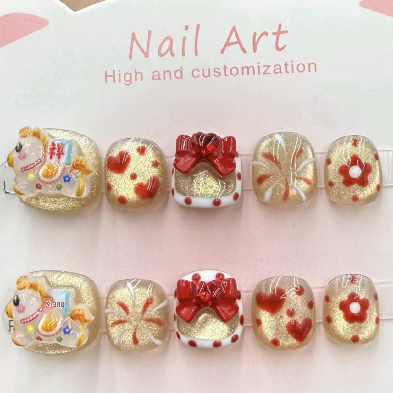 Kids 3D Horse Monkey Wearable Short Nail Stickers - Purely Handmade