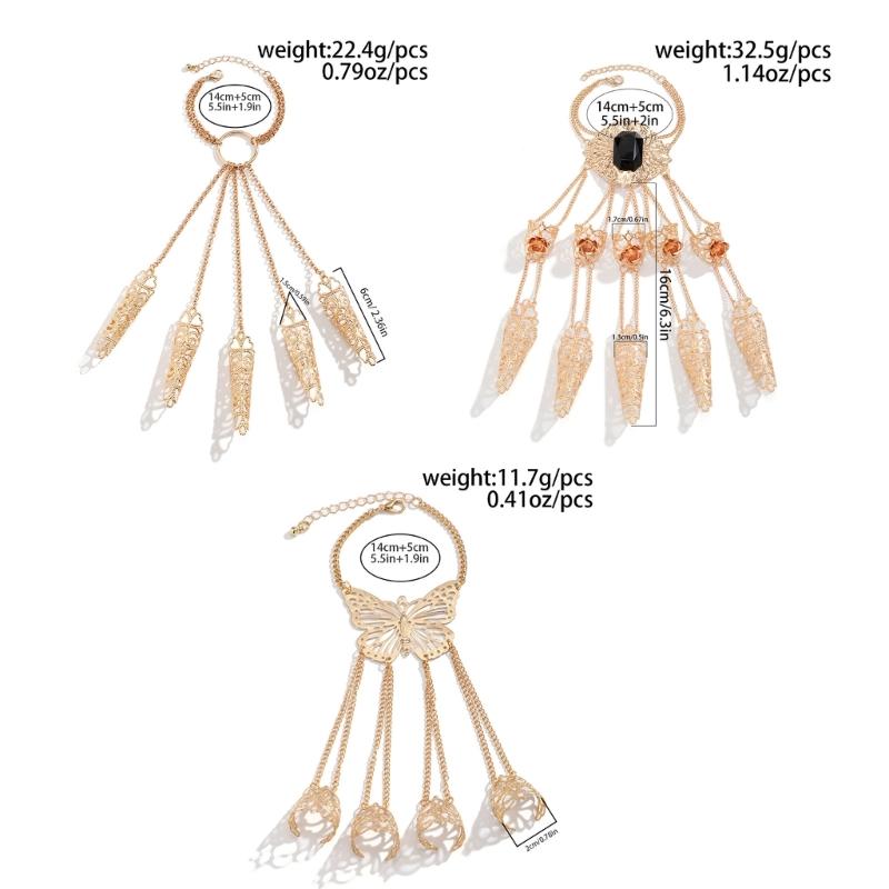 Ancient Queen Bracelet with Finger Nails Tip Claw Rings Belly Dance Hand Chain Jewelry Chain Finger Rings Bracelet Women