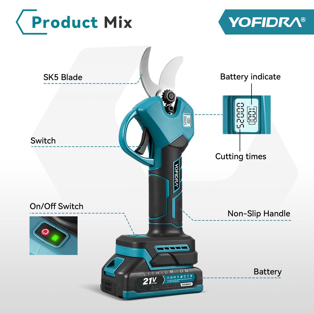 Yofidra 30mm Bürstenlose Elektrische Rebschere 2 Gänge Akku Wiederaufladbar Astschneider Gartengerät Für Makita 21V Akku Stift