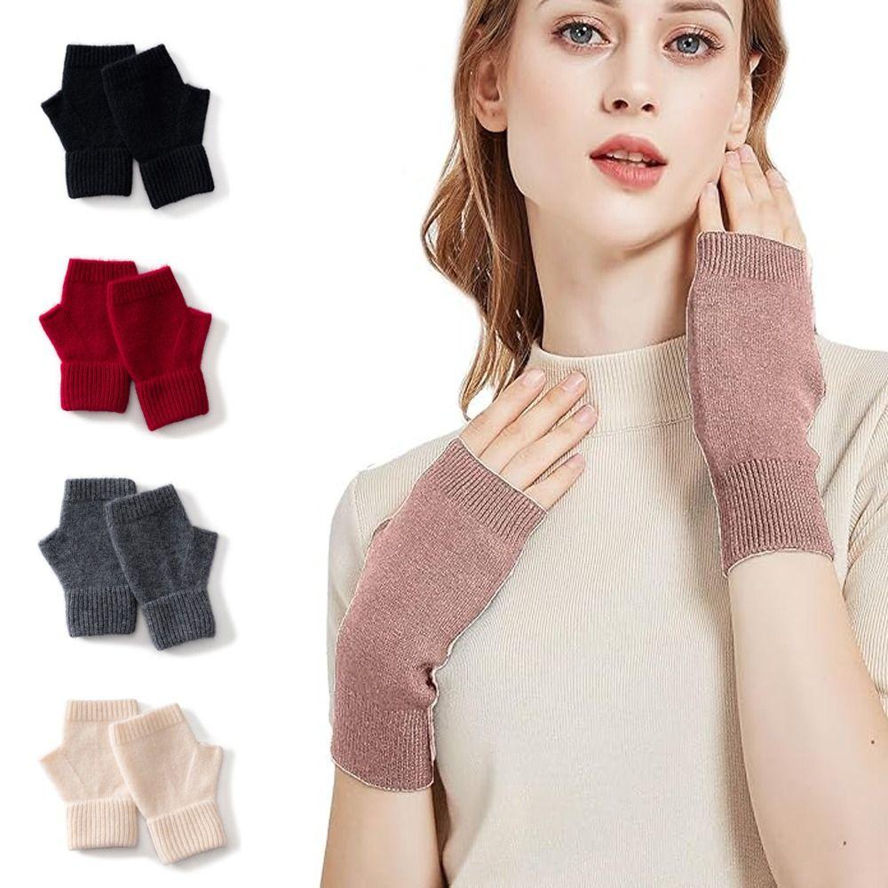 Solid Color Wool Knitted Gloves Cozy Fingerless Gloves Winter Season Women's Wear