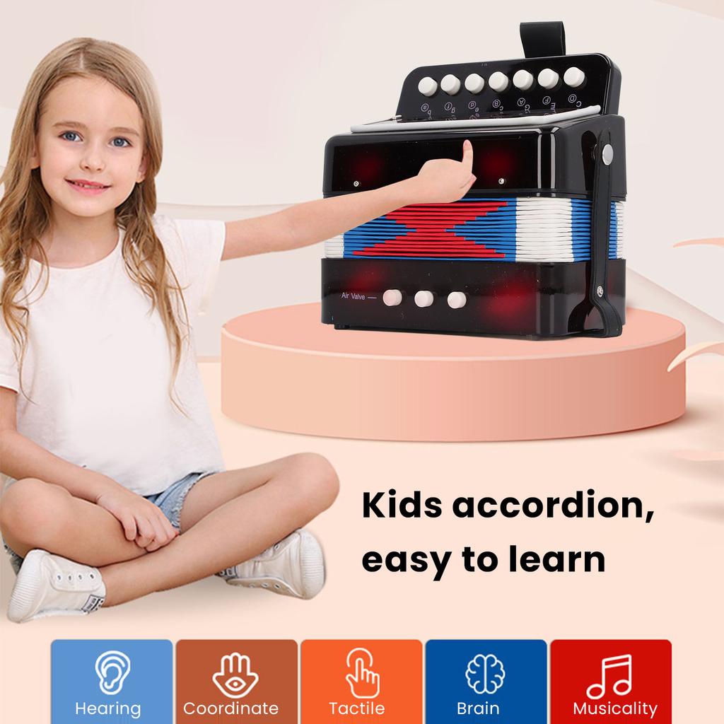 7 Keys Control 2 Bass Kids Educational Musical Instrument Stage Button Accordion for Beginners Performance Practice