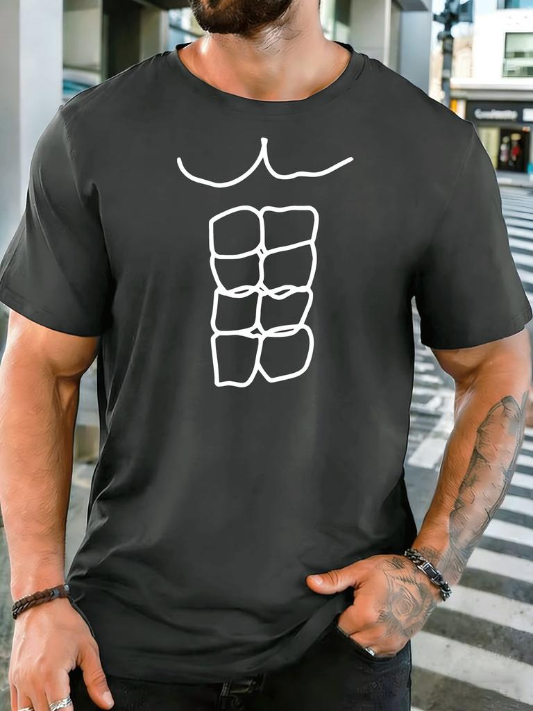 Unisex Line Art Six Pack Abs Body Minimal Graphic Cotton Short Sleeve Tee Crew Neck Soft Male Summer Casual Breathable Street Top