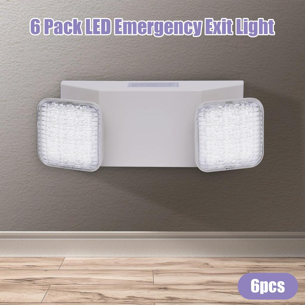 Emergency Light With Battery Backup 6 Pack Emergency Exit Lights Dual Head Adjustable Led Light Commercial Waterproof Lamp