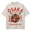 Cotton Vintage Washed Osaka Dotonbori Drunken Octopus T Shirt Hot Fashion Men Takoyaki Oversize Loose Acid Wash Tees Shirts