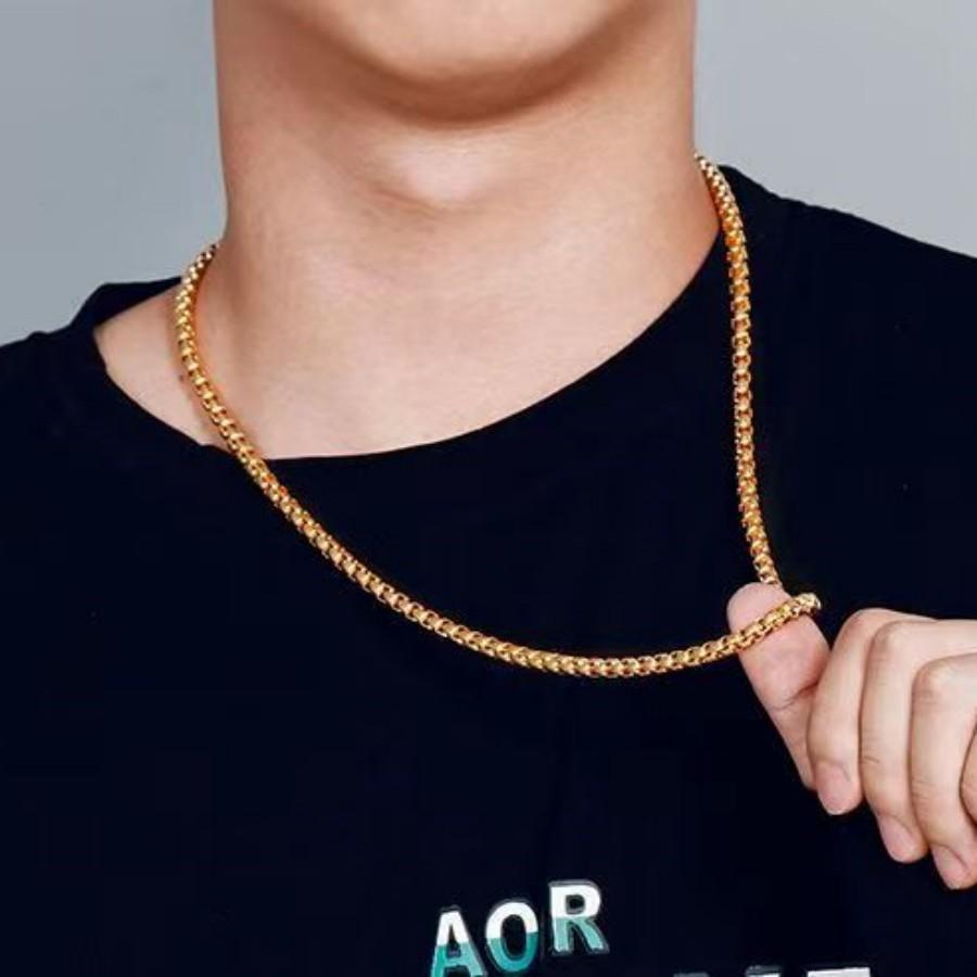 20-60cm 18K Gold Copper 4mm Round Chain Necklace for Women Man Wedding Party Charm Jewelry 8/18/20/22/24in