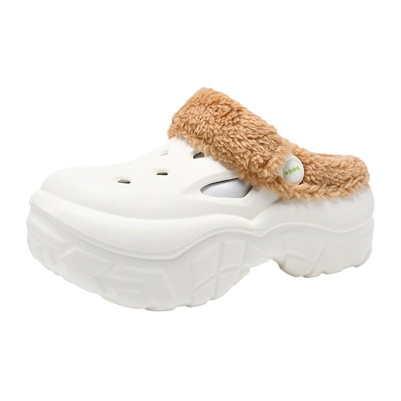 Hole shoes women's autumn and winter velvet thickened warm cotton mop, heightened thick sole non-slip EVA wear-resistant outer bag head cotton shoes