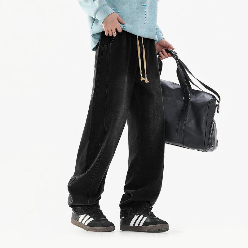 Fingercroxxit Men's American Style Loose Fit Curved Jeans