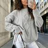 Autumn/Winter Women's Trendy Loose Knitwear: Solid Color Round Neck Cable Knit Sweater