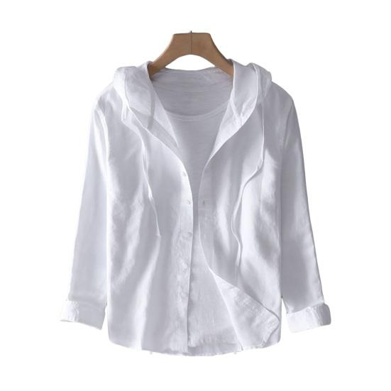 Camicia Estiva da Uomo Protezione Solare Anti-UV Manica Lunga con Cappuccio Coulisse Tinta Unita Monopetto Morbida Ampia Traspirante Cardigan Cappotto Top
