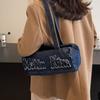 Denim shoulder bag, retro bag, embroidered tote bag, large capacity fashion bag, portable pillow bag.