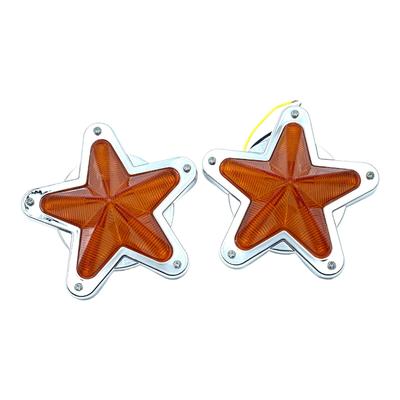 TIGRE BLANC Star Shape Side Marker Lamp Universal LED Star Lens Retro Truck Deco 24V 2pcs Set Yellow Amber