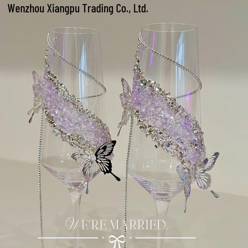 Purple Tassel Mosaic Butterfly Champagne Toasting Glass DIY Kit for Weddings