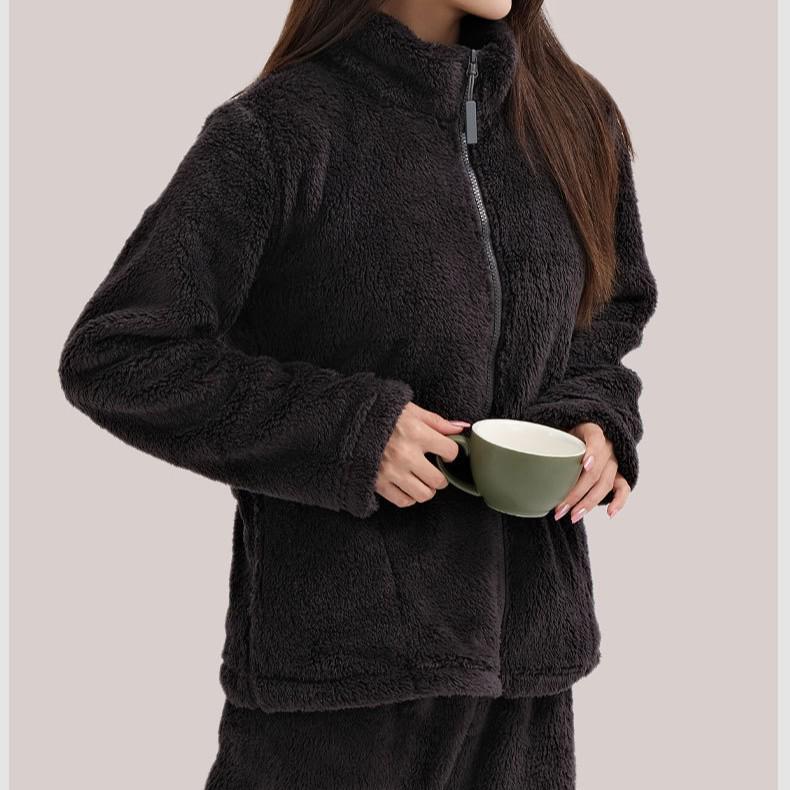 Women's Cloud Coral Fleece Pajama Set - Autumn/Winter 2025, High-Neck Flannel with Plush Velvet