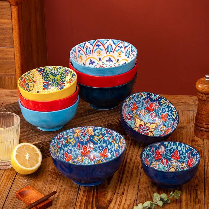 Bohemian Rice Bowl Home Creative Personality Ceramic Bowl High Appearance Level Retro Noodle Bowl Eating Rice Small Bowl