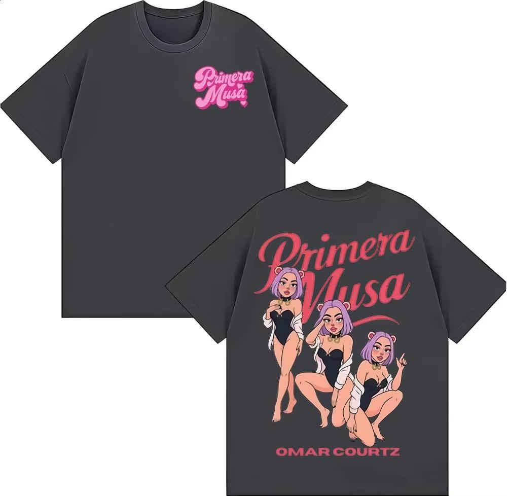 

Omar Courtz Primera Musa World Tour 2026 Graphic Tshirt Retro Hiphop Summer Print Pure Cotton Casual Shortsleeved top M