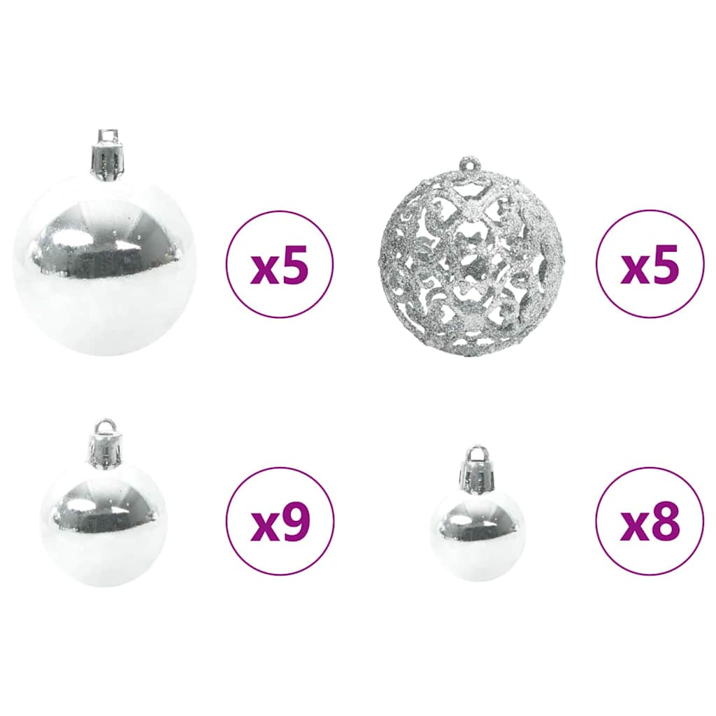 Christmas Ornament Set with 150 LEDs 61 Pcs Silver Plastic