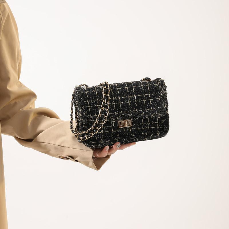Bolsa Transversal Tweed Chic Outono Inverno 2023 Nova Moda Trendy Xadrez Corrente