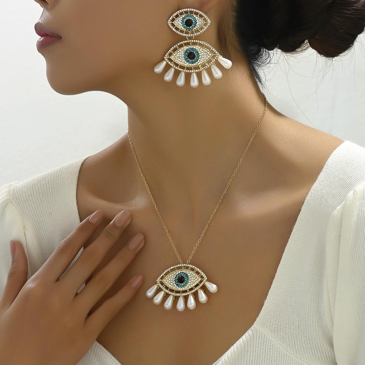 

Преувеличенная индивидуальность, легкие роскошные модные серьги, комплект, персонализированные серьги «глаз дьявола», ювелирные изделия, длинное ожерелье