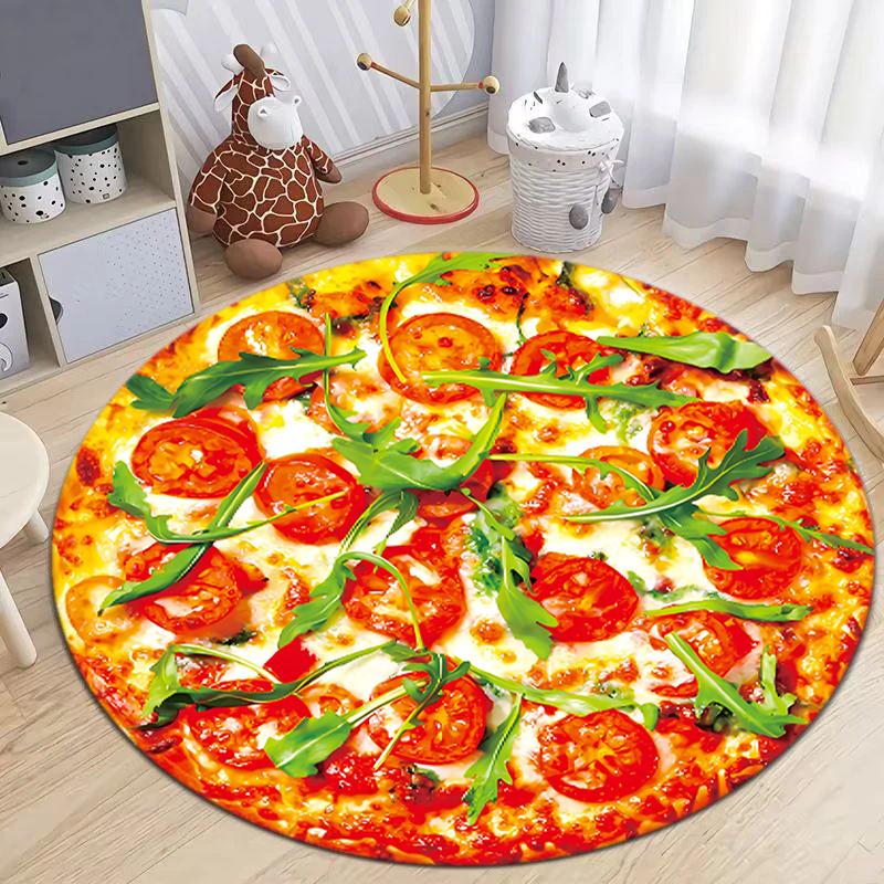 1Pc Food Theme Printed Circular Carpet, Home Door Mat, Outdoor Travel Protection Carpet A6
