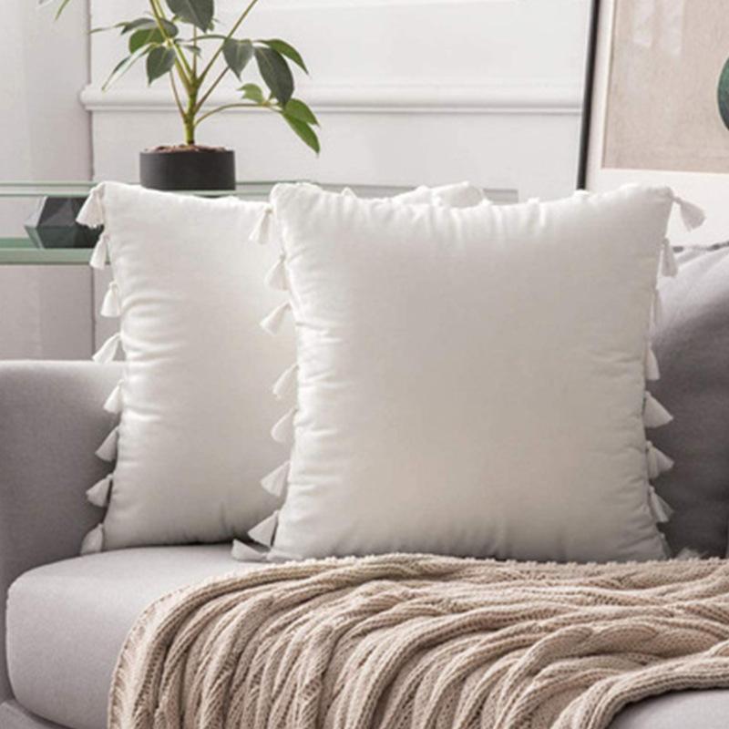 Nordic Style Solid Color Tassel Pillow Cover Short Plush Cushion Covers Bedroom Sofa Decorative Pillowcase Bohemian Style Gift Cushion Covers