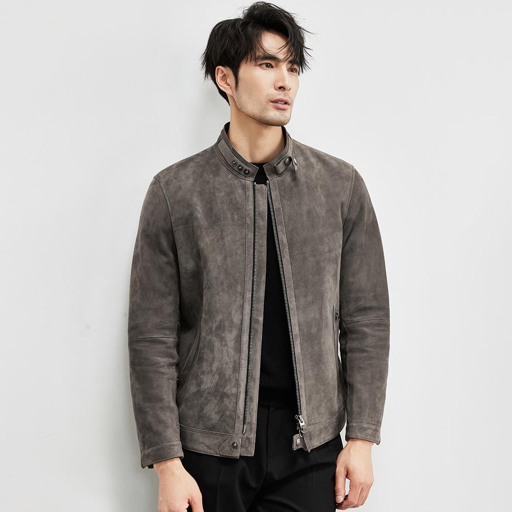 Mixed Lambskin, Genuine Leather, Men's Turned Fur, Suede Stand-up Collar, Men's Leather Jacket, Motorcycle Jacket, Autumn